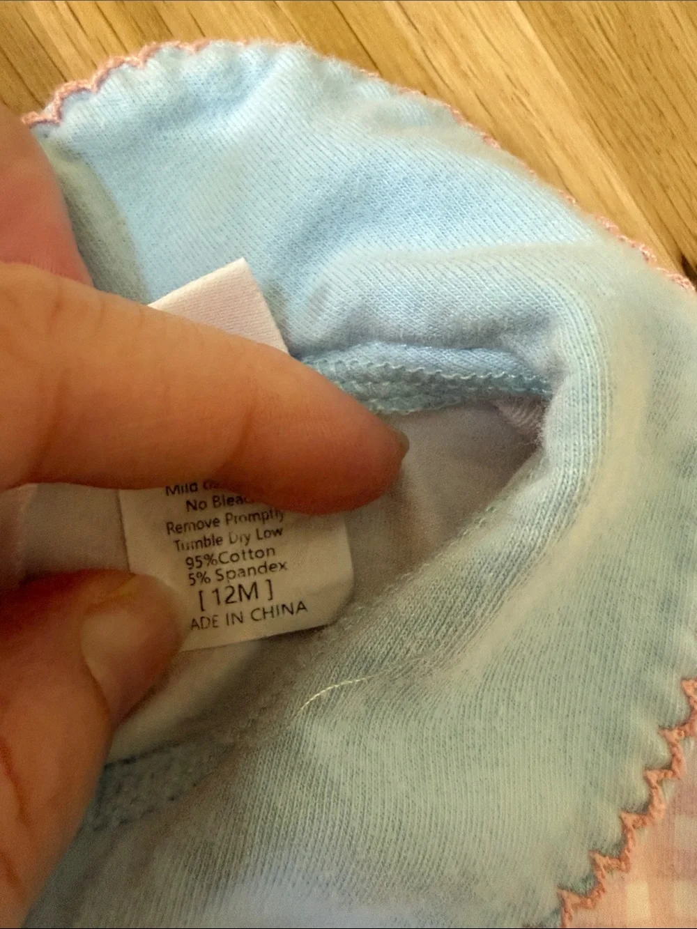 Pink Gingham Footed One-Piece with Light Blue Collar
